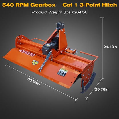3 Point Rotary Tiller Attachment, Fits Cat 1 Tractors - size: 45 Inch