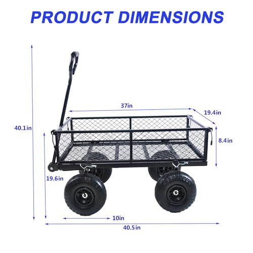 Wagon With Removable Sides for Farms, Warehouses - Garden Dump Cart With Air Wheels (Black) - Essential for Your Dream Garden - color: Black Air Wheels