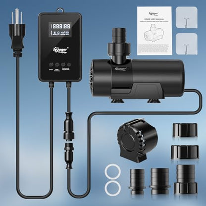 hygger 15W-100W Water Pump with Controller (Up to 3430GPH), Submersible/Inline Return Pump with Adjustable Mode/Flow, 2 Fountain Pump with 2 Inlet Cover and 3 Nozzles, for Fish Tank, Pond, Aquarium - size: 1056GPH-30W