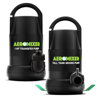 Aeromixer Tall Tank 3/4 HP Submersible Mixing & 1 HP Transfer Pump Bundle | Dual Electric Pumps, Outdoor Use, Reservoir Circulation, Installation Accessories, Nutrient Management, Farming and Gardening