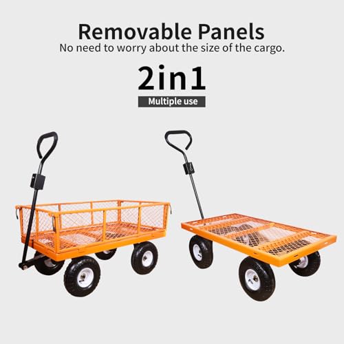 AAIN 1000 lb Metal Garden Cart, Removable Mesh Sides