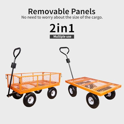 AAIN 1000 lb Metal Garden Cart, Removable Mesh Sides
