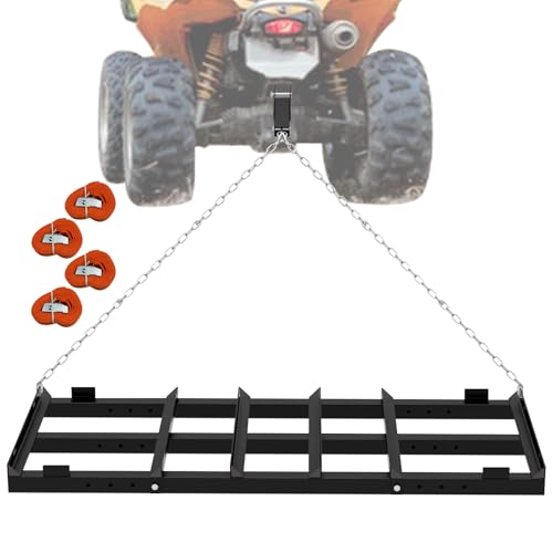 4 Ft Drag Harrow, Heavy Duty Driveway Grader, Tow Behind Lawn Rake with 5 Ft Chain, 4 Safety Belts, 2 Adjustable Bars, Driveway Drag for Gravel, Sand, Lawn, Soil, Hay, ATV, UTV, Mower, Tractor, Black - color: Black-4FT