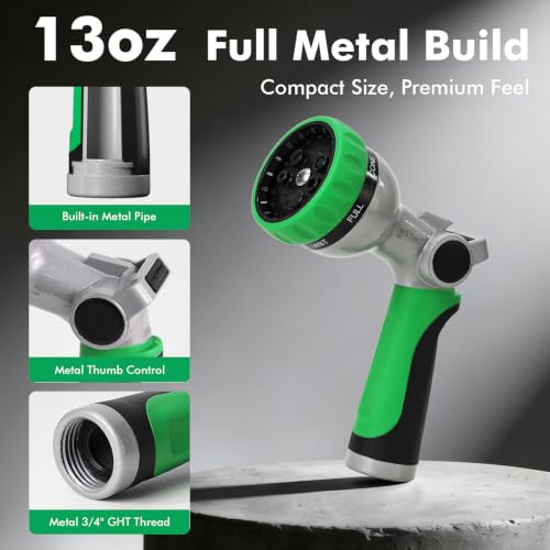 RESTMO Water Hose Nozzle, Metal Garden Sprayer, Medium Duty, Leak-proof - color: Green