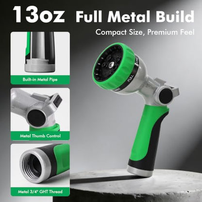 RESTMO Water Hose Nozzle, Metal Garden Sprayer, Medium Duty, Leak-proof - color: Green