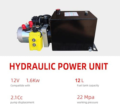 20 Quart Single Acting Hydraulic Pump Hydraulic Power Units 12V DC Hydraulic Pump SAE #6 Connector for Dump Trailer Car Lifting