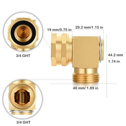 Garden Hose Swivel elbow Connector 90 Degree Solid Brass Pipe Fittings Hose Kink Protector (2 Pack) - color: 2 Pack
