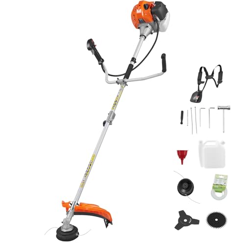 VEVOR String Trimmer, 52 cc 2-Stroke, Weed Eater, 17" Grass Trimmer, Multi-Functional Weed Eater Gas Powered with Shoulder Strap & 3T Blade, Weed Wacker Gas for Quick Grass Cleaning