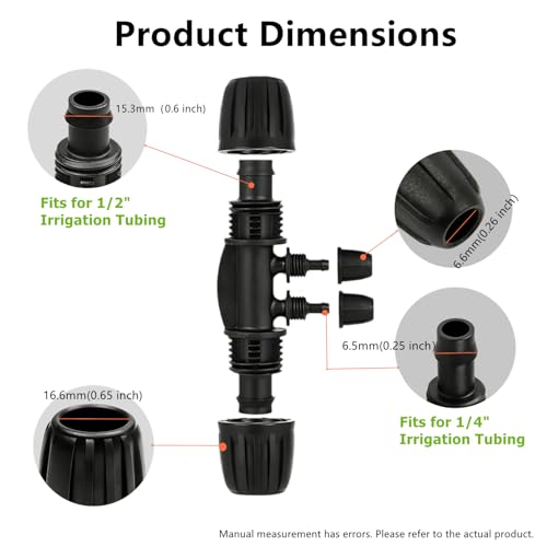 20 Pcs 1/2” to 1/4” Locked Barbed Tee Connector, 4‑Way Anti‑Leak Drip Irrigation Fittings, 1/2” (0.6‑0.63” OD ONLY) Tubing Reducer for Garden Hose Watering System - style: 1/2'' x1/4'' four-way tee （20）