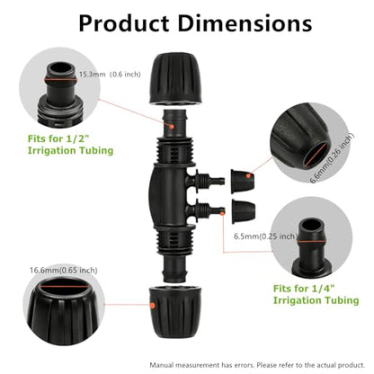 20 Pcs 1/2” to 1/4” Locked Barbed Tee Connector, 4‑Way Anti‑Leak Drip Irrigation Fittings, 1/2” (0.6‑0.63” OD ONLY) Tubing Reducer for Garden Hose Watering System - style: 1/2'' x1/4'' four-way tee （20）