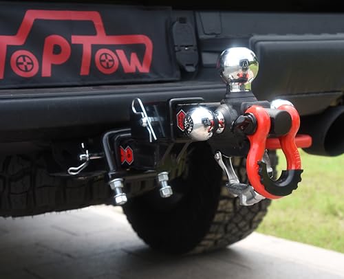 TOPTOW Trailer Hitch Tri-Ball Hitch Mount with Chrome 1-7/8-in, 2-in, 2-5/16-in Tow Balls, 3/4-in Tow Shackle and Tow Hook, Fit for 2 inch Trailer Hitch Receiver - color: Chrome