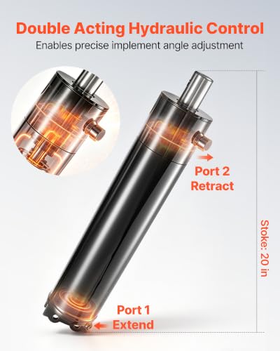 VEVOR Double Acting Hydraulic Cylinder, 5" Bore x 20" Stroke, Max 4500PSI Hydraulic Cylinder, Heavy-Duty Welded Cross Tube Cylinders with 0.63" Pin Hole&SAE #6 Port for Agricultural Machinery Tractors - size: 5x20