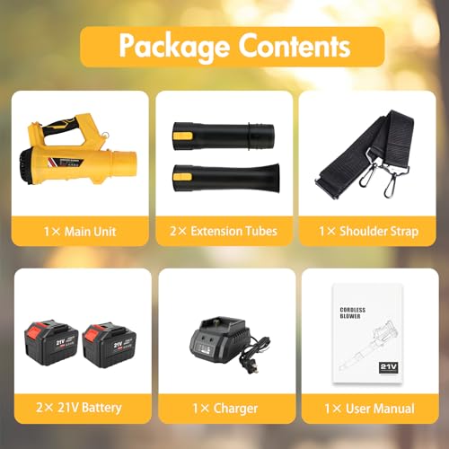 Electric Leaf Blower Cordless with 2 x 6.0Ah Batteries 6 Speed Mode - color: Yellow