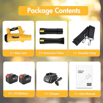 Electric Leaf Blower Cordless with 2 x 6.0Ah Batteries 6 Speed Mode - color: Yellow