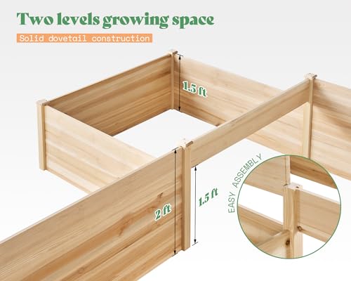 AMERLIFE H-Shaped Raised Garden Bed, 12x12x2ft, Double-Layer Planter Box - size: 12 x 12 x 2 ft