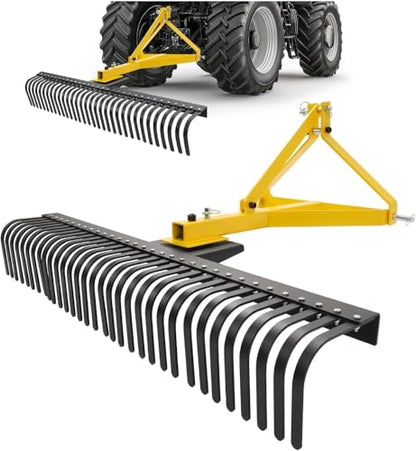 KUAFU 60-Inch 3-Point Landscape Rake Compatible with Category 1 - style: Yellow