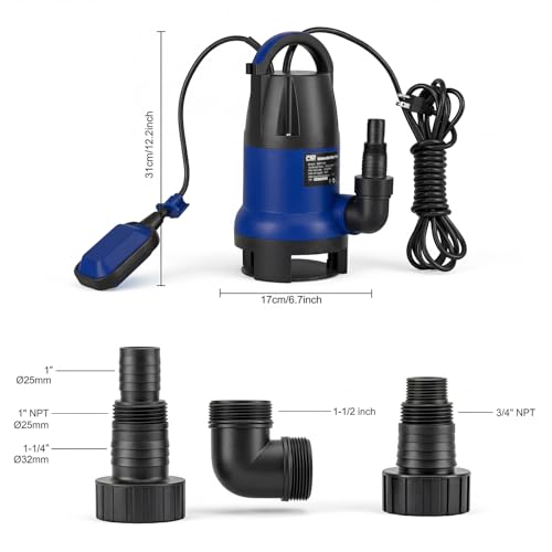 Prostormer 1HP 3700GPH Submersible Sump Pump with Automatic Float Switch - color: Blue