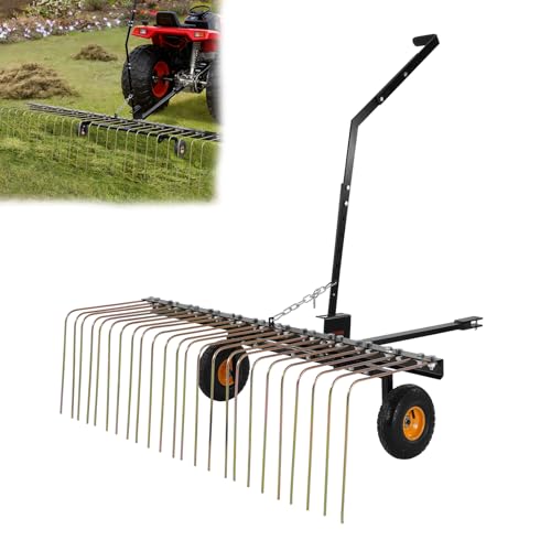 VEVOR Tow Behind Dethatcher, 60-inch Lawn Dethatcher Rake with 24 Steel Tines for ATV or Mower, Heavy Duty Q235 Steel Tow Behind Lawn Rake with Lift Handle for Farm Leaves, Pine Needles, and Grass - style: 60" Tow Behind Dethatcher
