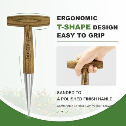 Haliaeetus Dibber Garden Tool, Stamped Stainless Steel Tip Seed Dibber
