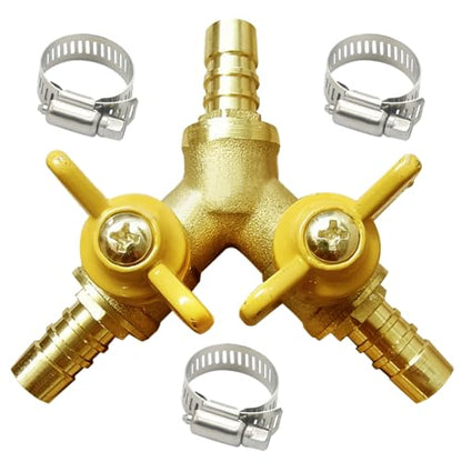 3/8" Hose Barb valve, Brass Y Shaped 3 Way Shut Off Ball Valve - size: 3/8 Inch