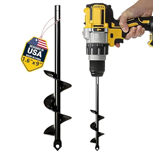 K-Brands Auger Drill Bit for Planting – 1.6 x 9 Inch – 3/8 Inch Hex Drive | Spiral Hole Planter for Bulbs, Bedding Plants, and Umbrella Holes - size: 1.6 x 9 Inch