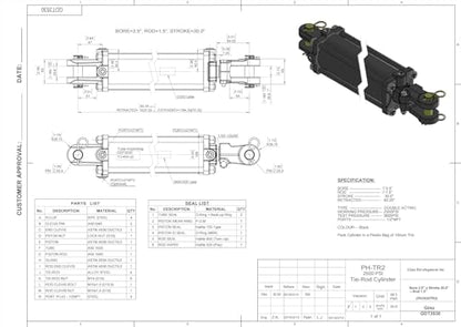 TruePower Tie-Rod Hydraulic Cylinder, 3.5" Bore x 30" Stroke - 2500 PSI - size: 3.5" Bore x 30" Stroke