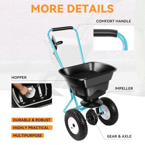 Auto Dynasty 80Lbs Walk-Behind Broadcast Spreader for Ice Melt/Seed, Blue - color: Blue