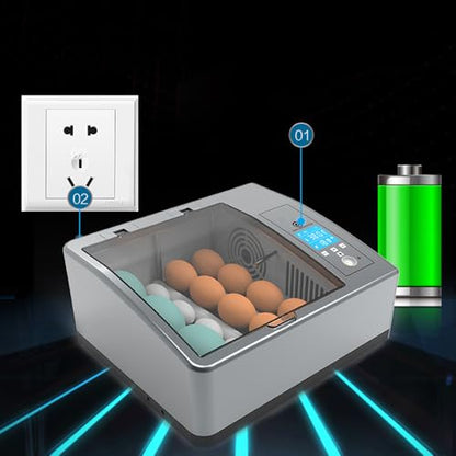 16 Chicken Egg Incubator,Mini Automatic Temperature Incubator, Fully Digital Hatcher with Automatic Turner Temp Control,LCD Screen, for Hatching Chicken Quail(Grey)