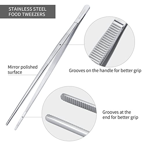 12 Inch Kitchen Tweezers Fine Tweezer Tongs, MSY BIGSUNNY Stainless Steel Food Tweezers Multi-function Precision Serrated Tips Cooking Tongs Kitchen Serving Tong - size: 12" Tweezers