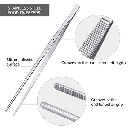 12 Inch Kitchen Tweezers Fine Tweezer Tongs, MSY BIGSUNNY Stainless Steel Food Tweezers Multi-function Precision Serrated Tips Cooking Tongs Kitchen Serving Tong - size: 12" Tweezers