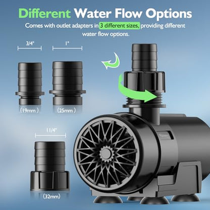 hygger 15W-100W Water Pump with Controller (Up to 3430GPH), Submersible/Inline Return Pump with Adjustable Mode/Flow, 2 Fountain Pump with 2 Inlet Cover and 3 Nozzles, for Fish Tank, Pond, Aquarium - size: 2509GPH-70W