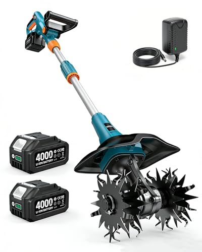 Seesii Cordless Tiller Cultivator, 20V Electric Tiller for Gardening - color: Blue