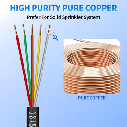 18/5 Solid Sprinkler System Wire 50ft, 18 Gauge Irrigation Wires - size: 18/5, 50Ft