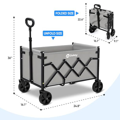 Sekey Lightweight Collapsible Wagon, 220 lb Capacity, Quick-Fold Cart - color: Gray