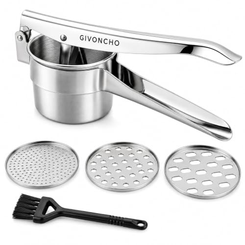Stainless Steel Potato Ricer & Masher Set, 15 oz, 3 Discs & Brush