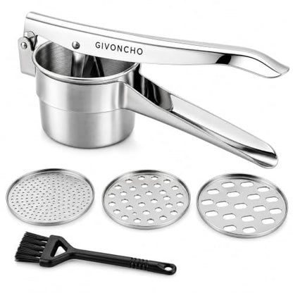 Stainless Steel Potato Ricer & Masher Set, 15 oz, 3 Discs & Brush
