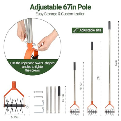 67in Garden Cultivator with Tempered Spring Steel Tines - color: Orange