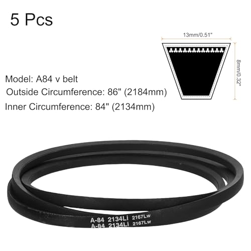 uxcell 5Pcs A84 Classic Wrapped Rubber V-Belt, 86" Outside Circumference x 0.51" Width x 0.32" Height, A-Section Rubber Drive Belt - size: A84