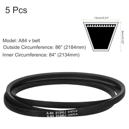 uxcell 5Pcs A84 Classic Wrapped Rubber V-Belt, 86" Outside Circumference x 0.51" Width x 0.32" Height, A-Section Rubber Drive Belt - size: A84