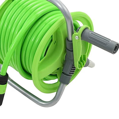 Retractable Garden Water Hose Reel 65.6ft PVC Hose with 6.6ft Lead-in Hose, Wall-Mounted Irrigation System with Spray Nozzle, Adjustable Flow for Lawn, Patio and Car Cleaning