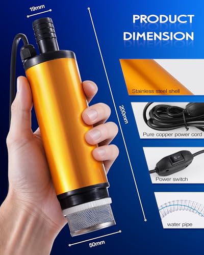12V 80W Submersible Water Transfer Pump, 5.3GPM High Flow Diesel Water Pump