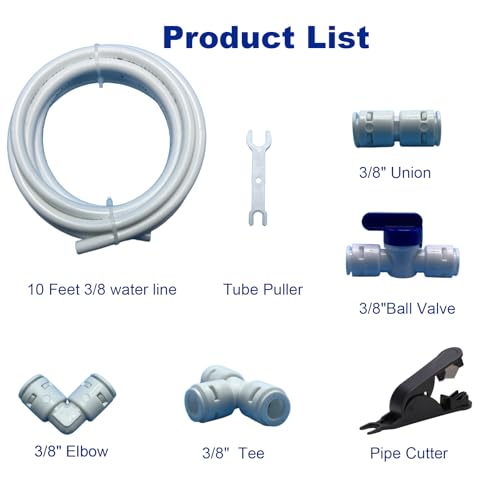 3/8" RO Tubing Kit 10FT, Water Line & Quick Connect Fittings