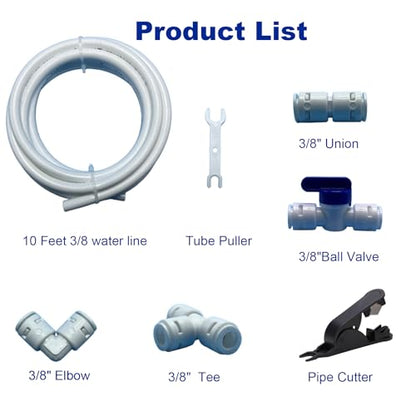 3/8" RO Tubing Kit 10FT, Water Line & Quick Connect Fittings