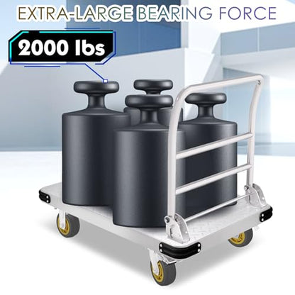 2000 lbs Heavy Duty Platform Truck, Steel Flatbed Cart with Brake Wheels - color: 2000lbs