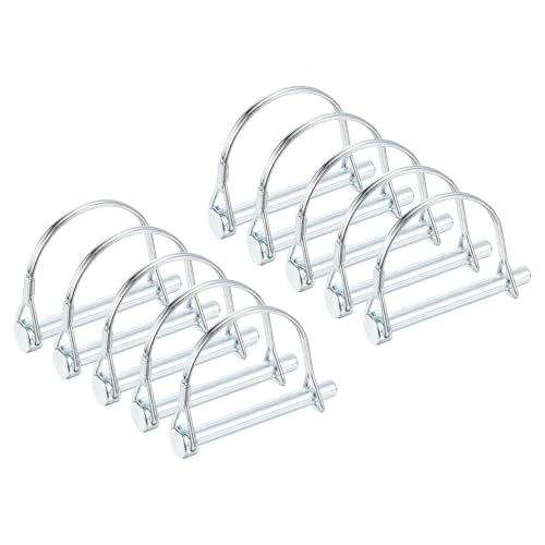 PATIKIL Trailer Coupler Pin 5/16" x2-3/4, 10 Pcs Wire Lock Safety Shaft Locking Round Pto Pins for Farm Trailers Lawn Hitches Garden Tractor Kayak Boat, Silver (8x70mm) - size: 5/16"x2-3/4"