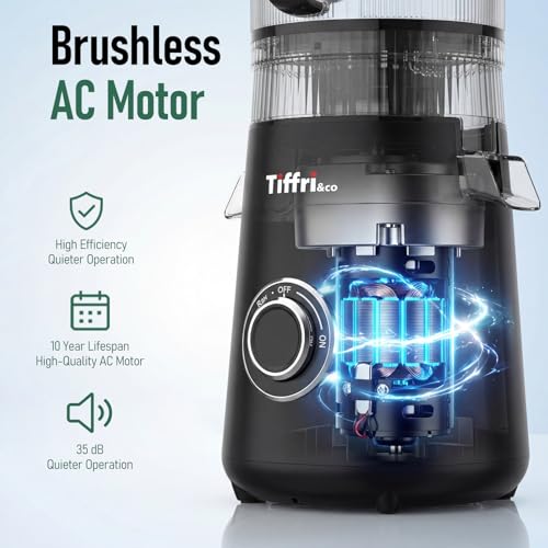3-in-1 Cold Press Juicer, 6" Wide Chute Masticating Juicer - color: Black