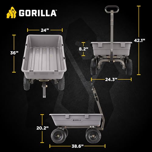 Gorilla Carts Poly Dump Cart, 800 lb. Capacity, 5 Cu Ft, Gray - size: 5-Cubic Feet, style: Pneumatic