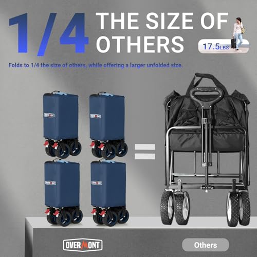 Overmont Ultra-Compact Collapsible Wagon Cart - 200L Utility with Big Wheel - color: Blue, size: 360LBS
