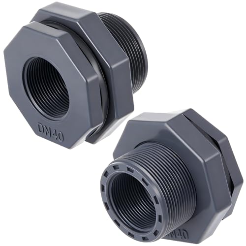 2 Pcs 1-1/2 Inch Bulkhead Fitting PVC Npt Tank Connector - size: 1-1/2 Inch