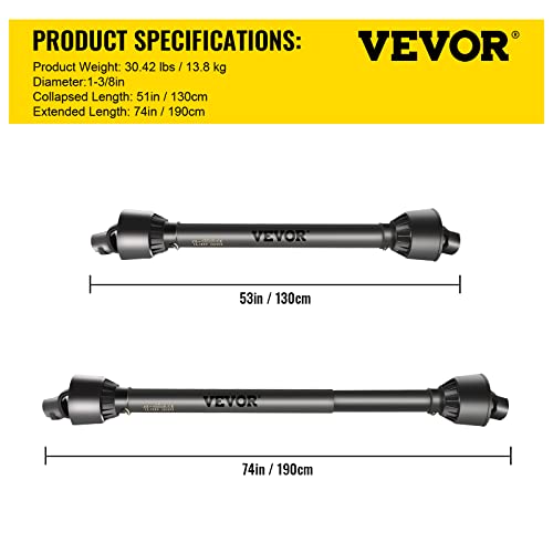 VEVOR PTO Shaft, 1-3/8" PTO Drive Shaft, 6 Spline End and Round Implement End PTO Driveline Shaft, Series 4 Tractor PTO Shaft, 51"-75" Brush Hog PTO Shaft, for Finish Mower, Rotary Cutter - size: 51"-75"